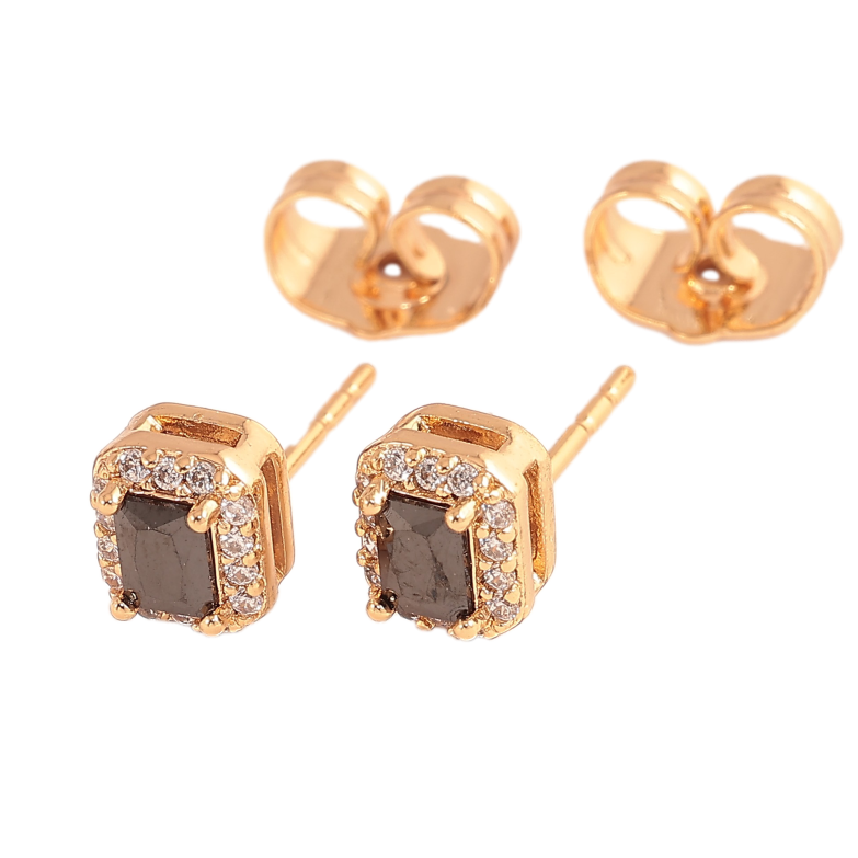 Серьги Xuping цвет Позолота 18К пусеты "Черные кристаллы в обрамлении" фото №1