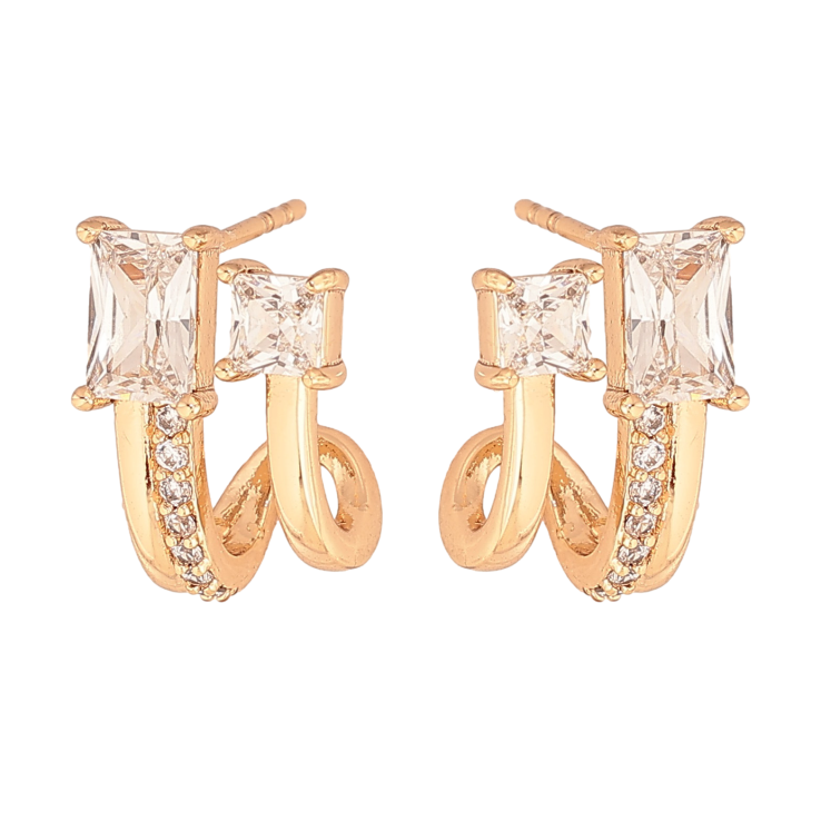 Серьги Xuping цвет Позолота 18К пусеты "Узор с кристаллами" фото №6