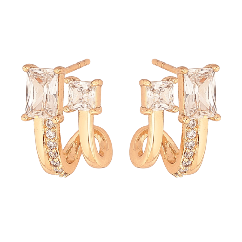 Серьги Xuping цвет Позолота 18К пусеты "Узор с кристаллами" фото №1