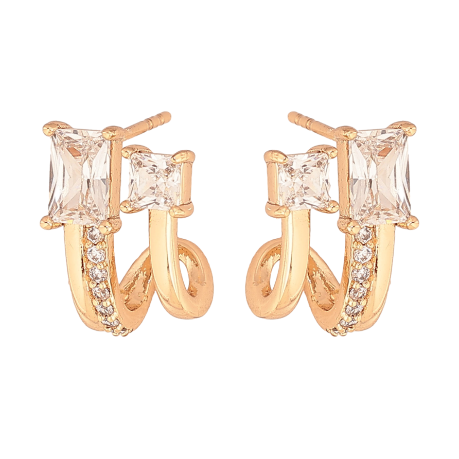 Серьги Xuping цвет Позолота 18К пусеты "Узор с кристаллами" фото №1