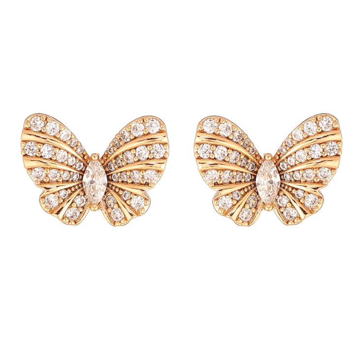 Сережки Xuping колір Позолота 18К пусети "Метелики з кристалами" фото №11 Сережки Xuping колір Позолота 18К пусети "Метелики з кристалами" фото №11