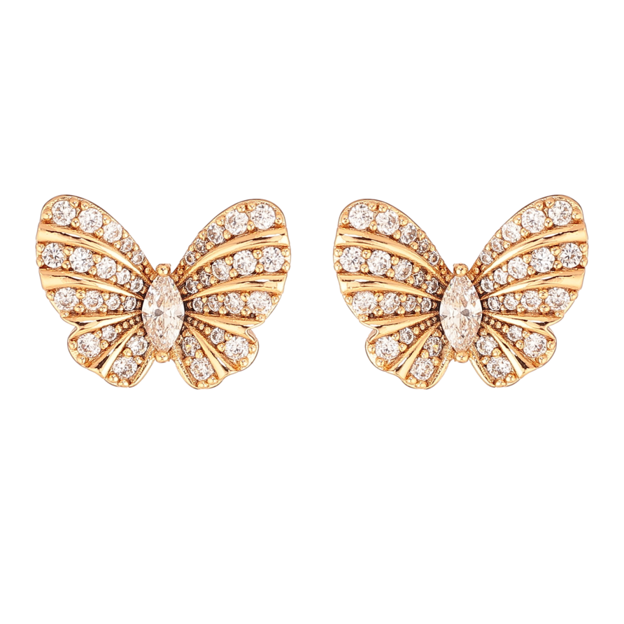 Сережки Xuping колір Позолота 18К пусети "Метелики з кристалами" фото №1 Сережки Xuping колір Позолота 18К пусети "Метелики з кристалами" фото №1
