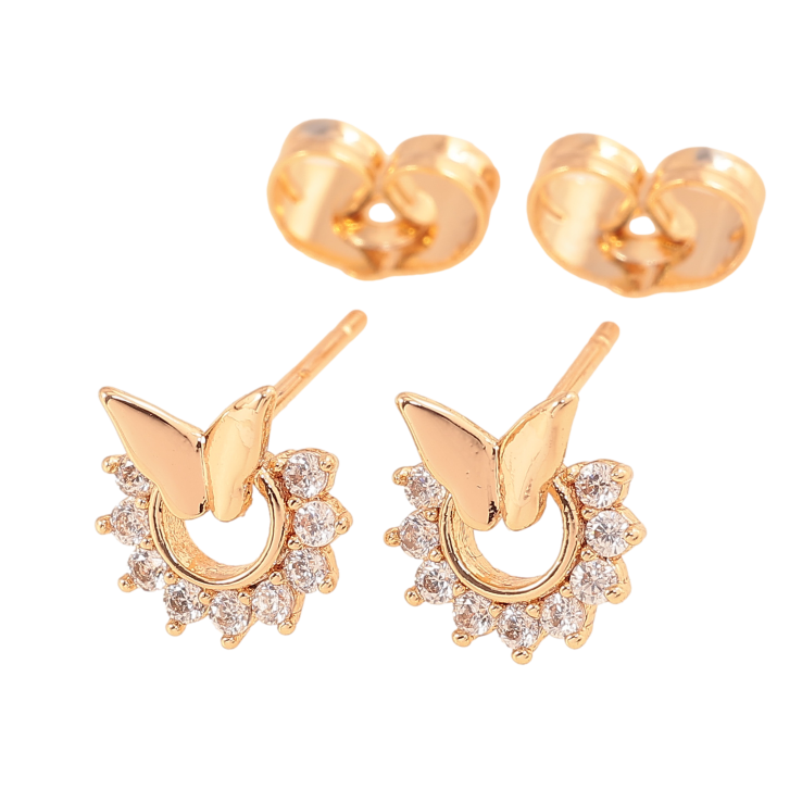 Серьги Xuping цвет Позолота 18К пусеты "Бабочки с кристальными колечками" фото №11