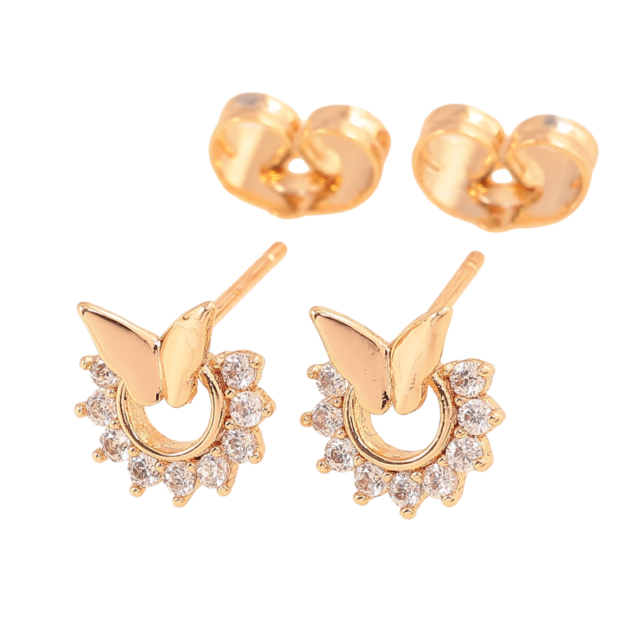 Серьги Xuping цвет Позолота 18К пусеты "Бабочки с кристальными колечками" фото №1