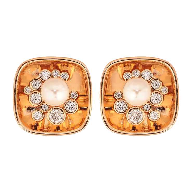 Серьги Xuping цвет Позолота 18К пусеты "Узор с кристаллами и жемчужинами" фото №7