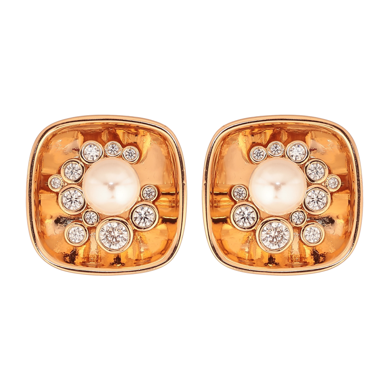 Сережки Xuping колір Позолота 18К пусети "Візерунок з кристалами і перлинами" фото №1