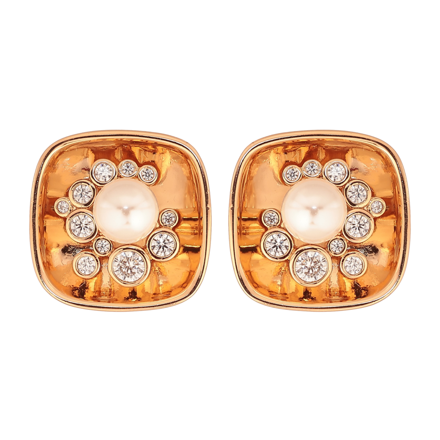 Серьги Xuping цвет Позолота 18К пусеты "Узор с кристаллами и жемчужинами" фото №1