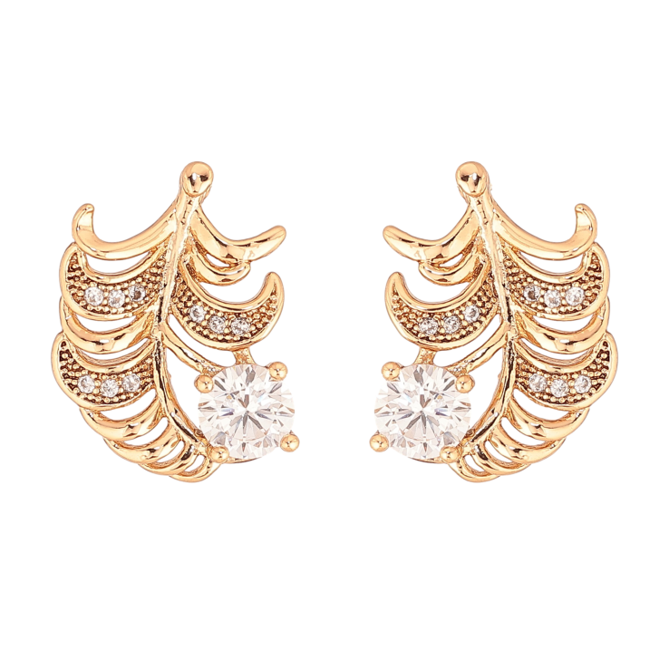 Серьги Xuping цвет Позолота 18К пусеты "Перо с кристаллами" фото №16