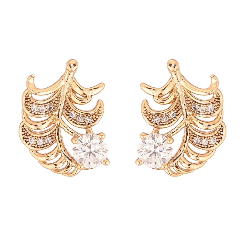 Серьги Xuping цвет Позолота 18К пусеты "Перо с кристаллами" фото №4 Серьги Xuping цвет Позолота 18К пусеты "Перо с кристаллами" фото №4