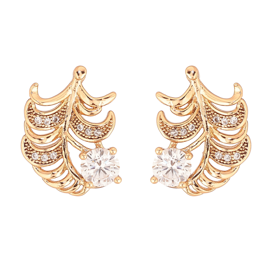 Серьги Xuping цвет Позолота 18К пусеты "Перо с кристаллами" фото №1
