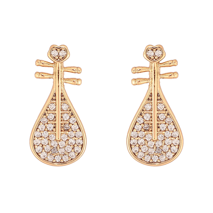 Серьги Xuping цвет Позолота 18К пусеты "Лютня с кристаллами" фото №14