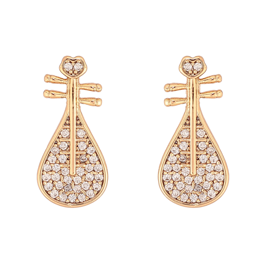 Серьги Xuping цвет Позолота 18К пусеты "Лютня с кристаллами" фото №1 Серьги Xuping цвет Позолота 18К пусеты "Лютня с кристаллами" фото №1