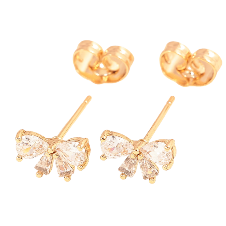 Серьги Xuping цвет Позолота 18К пусеты "Кристальные банты" фото №11