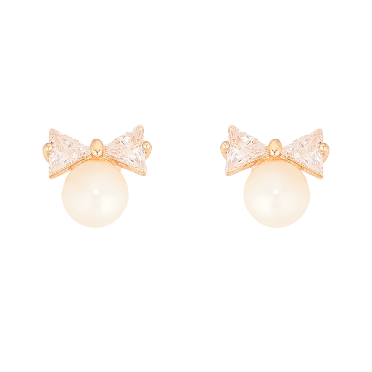 Серьги Xuping цвет Позолота 18К пусеты "Жемчужины с кристальными бантами" фото №10