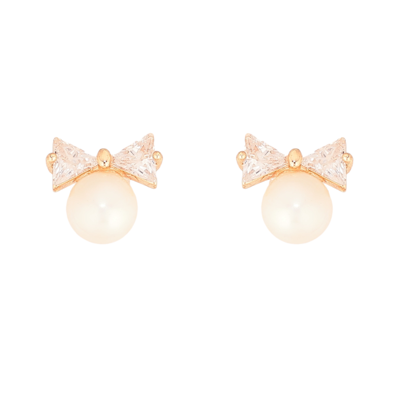 Серьги Xuping цвет Позолота 18К пусеты "Жемчужины с кристальными бантами" фото №1