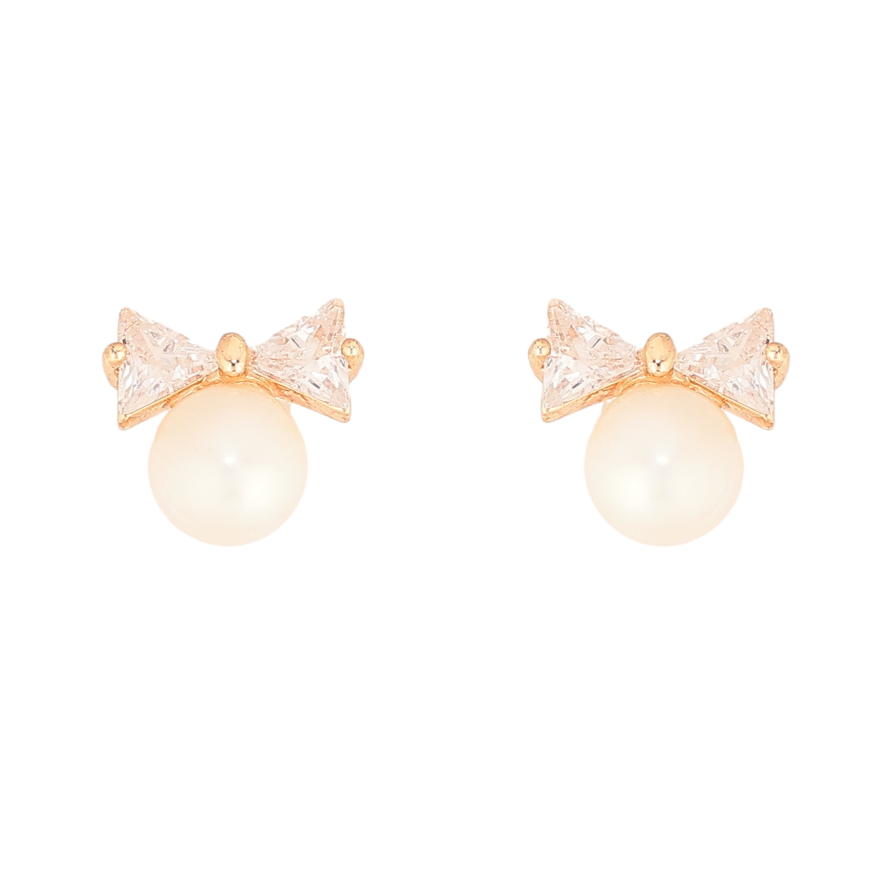 Серьги Xuping цвет Позолота 18К пусеты "Жемчужины с кристальными бантами" фото №1