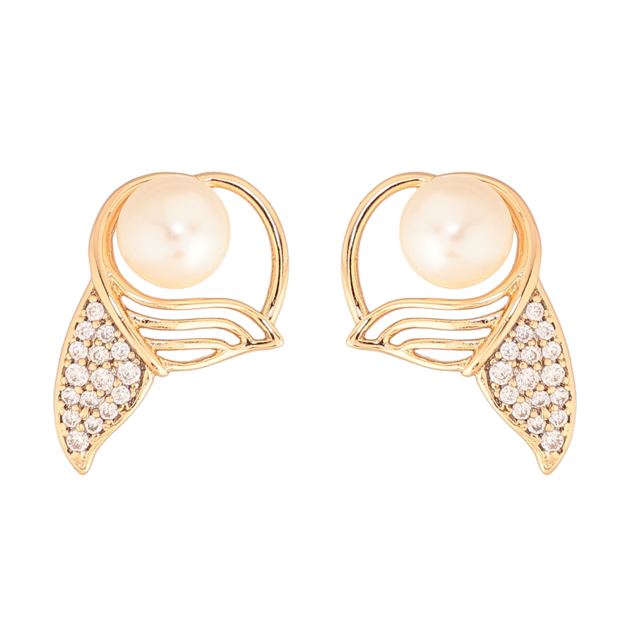 Серьги Xuping цвет Позолота 18К пусеты "Хвост с жемчужиной и кристаллами" фото №1 Серьги Xuping цвет Позолота 18К пусеты "Хвост с жемчужиной и кристаллами" фото №1