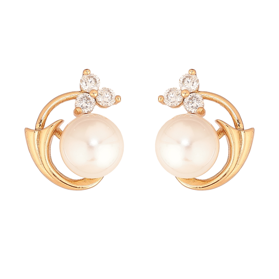 Серьги Xuping цвет Позолота 18К пусеты "Узор с жемчужинами и кристаллами" фото №1