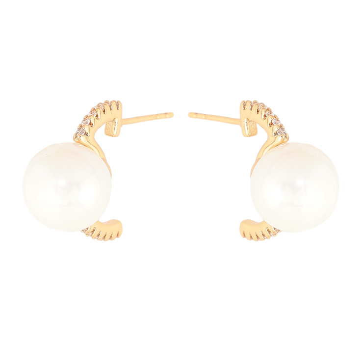 Серьги Xuping цвет Позолота 18К пусеты "Дуги с жемчужинами" фото №23