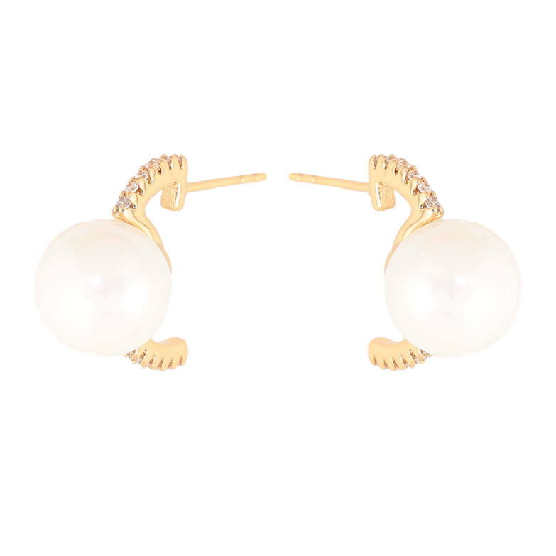 Серьги Xuping цвет Позолота 18К пусеты "Дуги с жемчужинами" фото №1