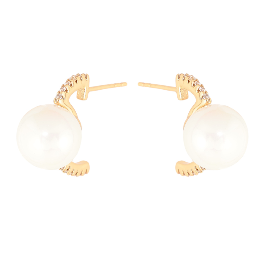 Сережки Xuping колір Позолота 18К пусети "Дуги з перлинами" фото №1