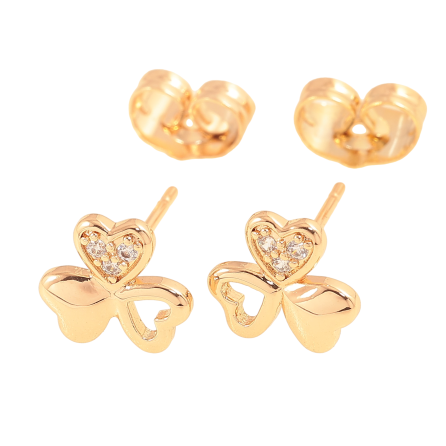 Сережки Xuping колір Позолота 18К пусети "Трилистики з кристалами" фото №1 Сережки Xuping колір Позолота 18К пусети "Трилистики з кристалами" фото №1