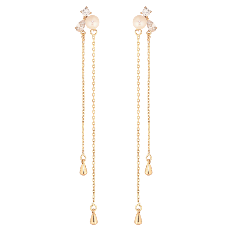 Сережки Xuping колір Позолота 18К пусети "Підвіски з кристалами та перлинами" фото №1