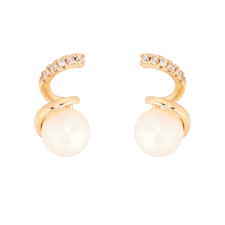 Сережки Xuping колір Позолота 18К пусети "Спіральки з перлинами" фото №9 Сережки Xuping колір Позолота 18К пусети "Спіральки з перлинами" фото №9