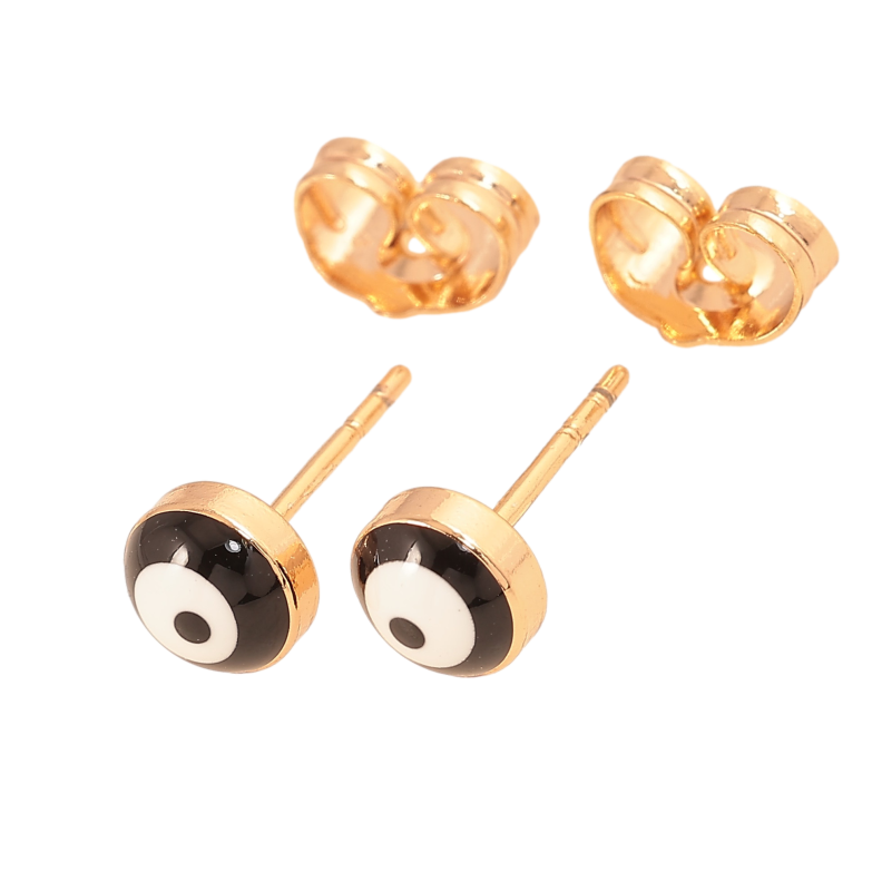 Сережки Xuping колір Позолота 18К пусети "Оберіг чорне око Фатіми" ø 6мм фото №1