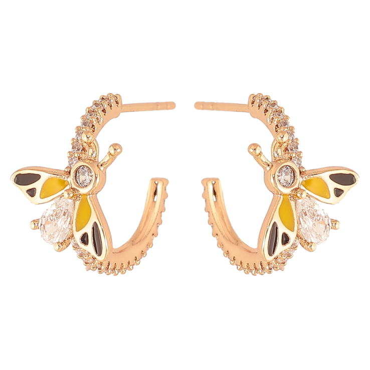 Серьги Xuping цвет Позолота 18К пусеты "Дуги с желтыми мушками" фото №11