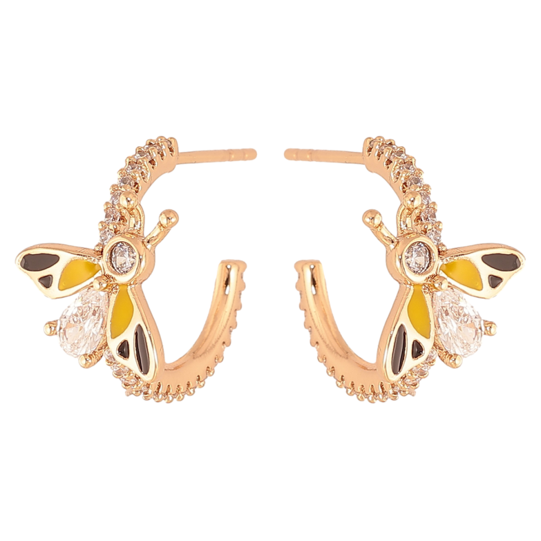 Серьги Xuping цвет Позолота 18К пусеты "Дуги с желтыми мушками" фото №1