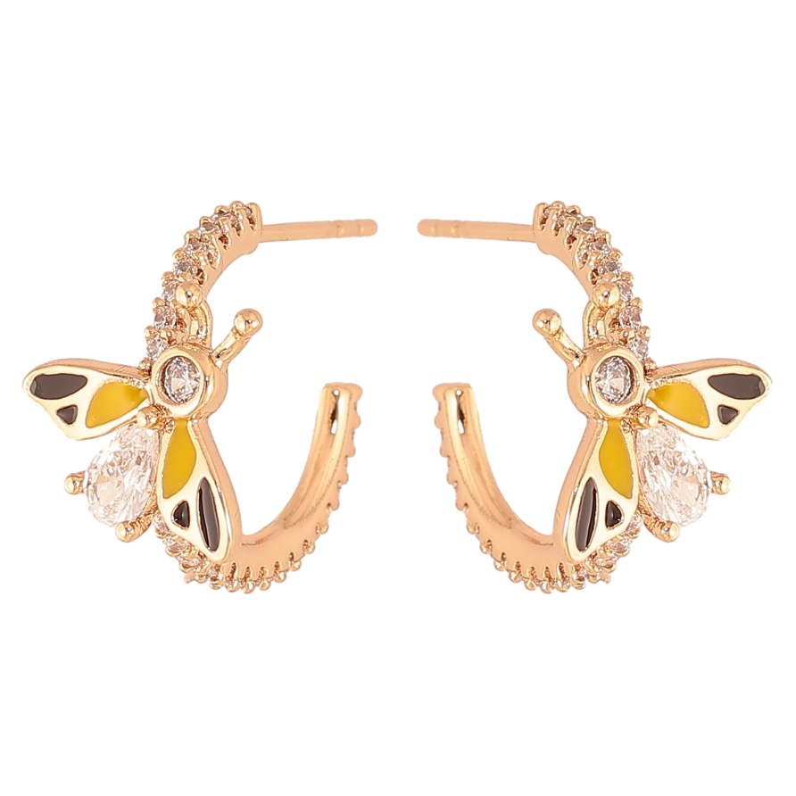 Серьги Xuping цвет Позолота 18К пусеты "Дуги с желтыми мушками" фото №1