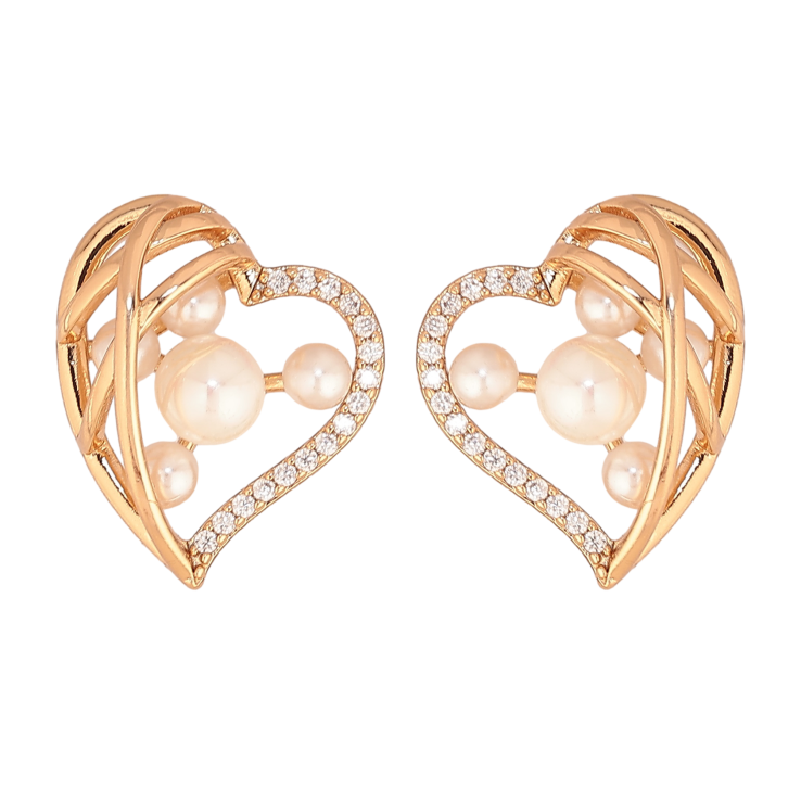 Серьги Xuping цвет Позолота 18К пусеты "Сердечки с кристаллами и жемчужинами" фото №25