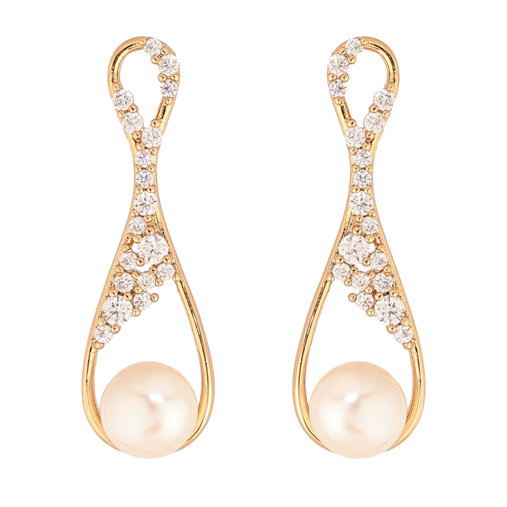 Серьги Xuping цвет Позолота 18К пусеты "Узор с кристаллами и жемчугом" фото №7