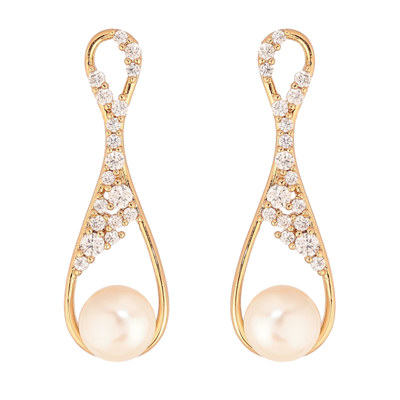 Серьги Xuping цвет Позолота 18К пусеты "Узор с кристаллами и жемчугом" фото №8