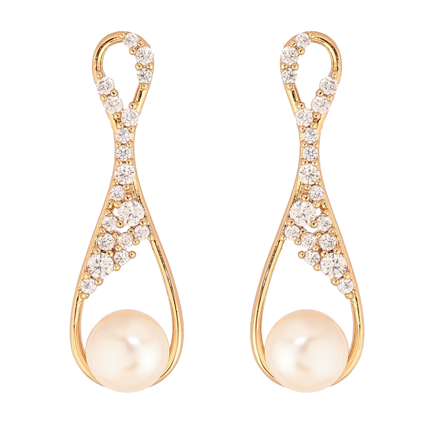 Серьги Xuping цвет Позолота 18К пусеты "Узор с кристаллами и жемчугом" фото №1