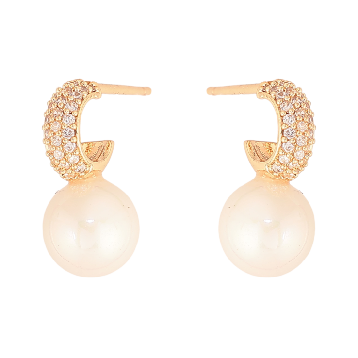 Серьги Xuping цвет Позолота 18К пусеты "Жемчужины на дужках с инкрустацией кристаллами" фото №17