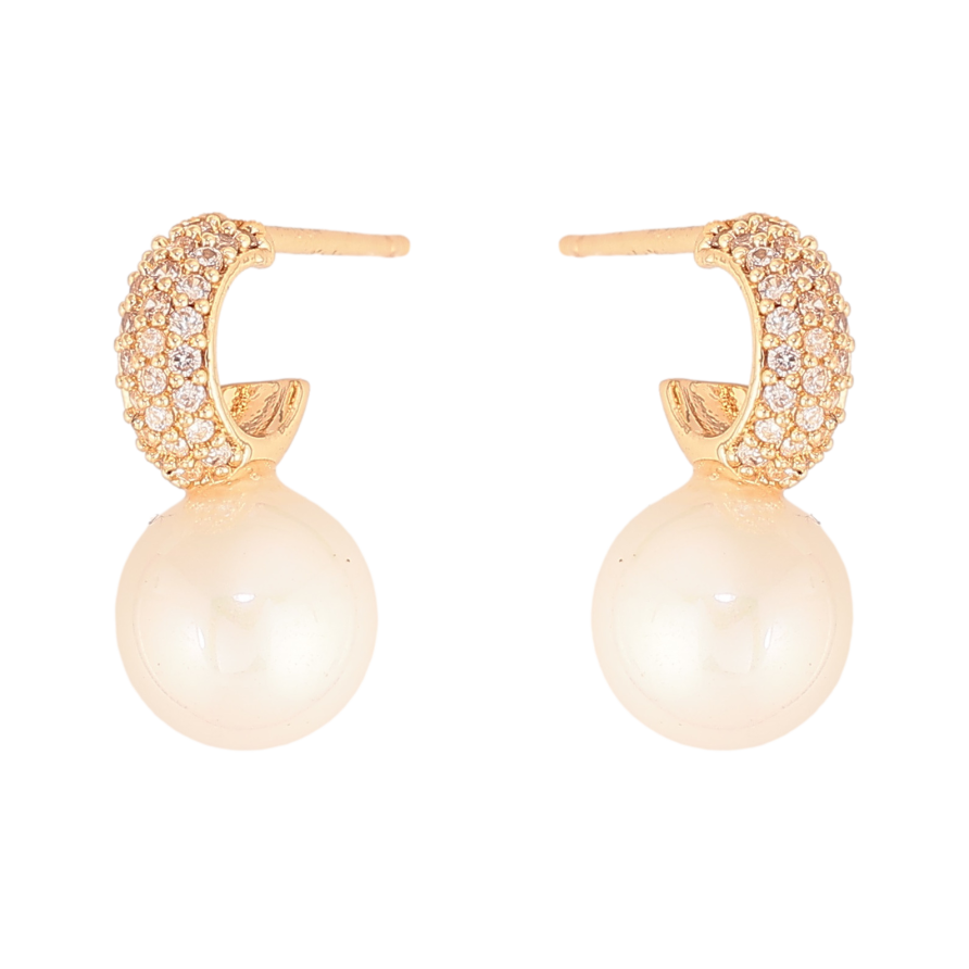 Серьги Xuping цвет Позолота 18К пусеты "Жемчужины на дужках с инкрустацией кристаллами" фото №1