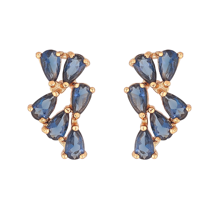 Серьги Xuping цвет Позолота 18К пусеты "Узор с синими кристаллами" фото №2