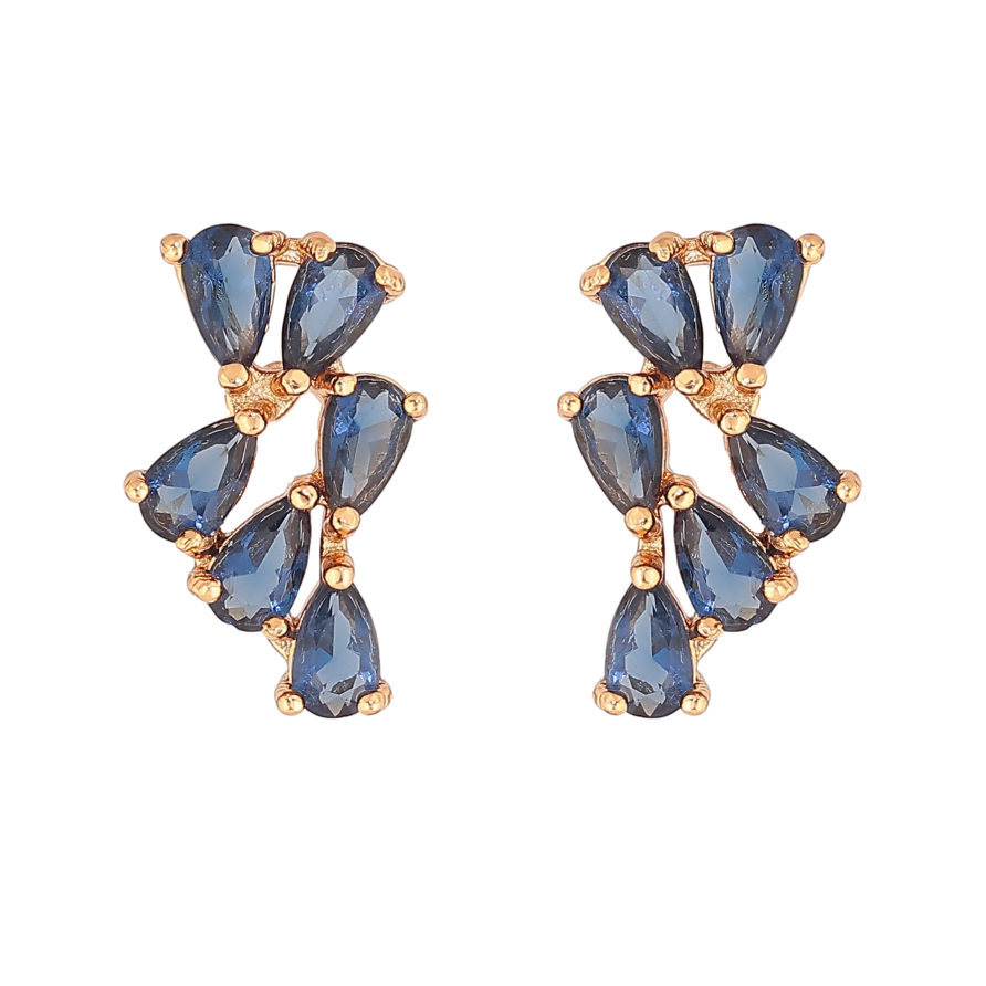 Серьги Xuping цвет Позолота 18К пусеты "Узор с синими кристаллами" фото №1