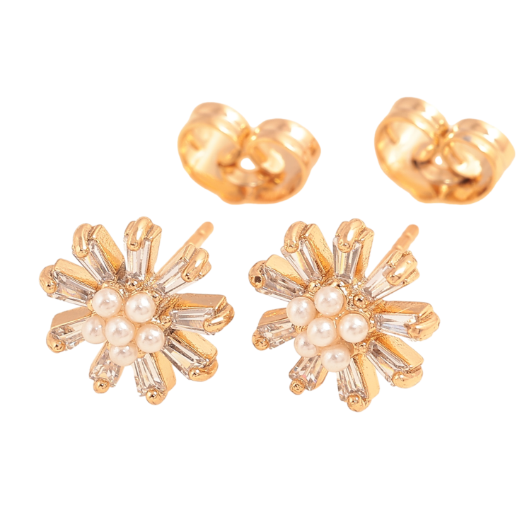 Серьги Xuping цвет Позолота 18К пусеты "Кристальные цветочки с жемчужинами" фото №15 Серьги Xuping цвет Позолота 18К пусеты "Кристальные цветочки с жемчужинами" фото №15