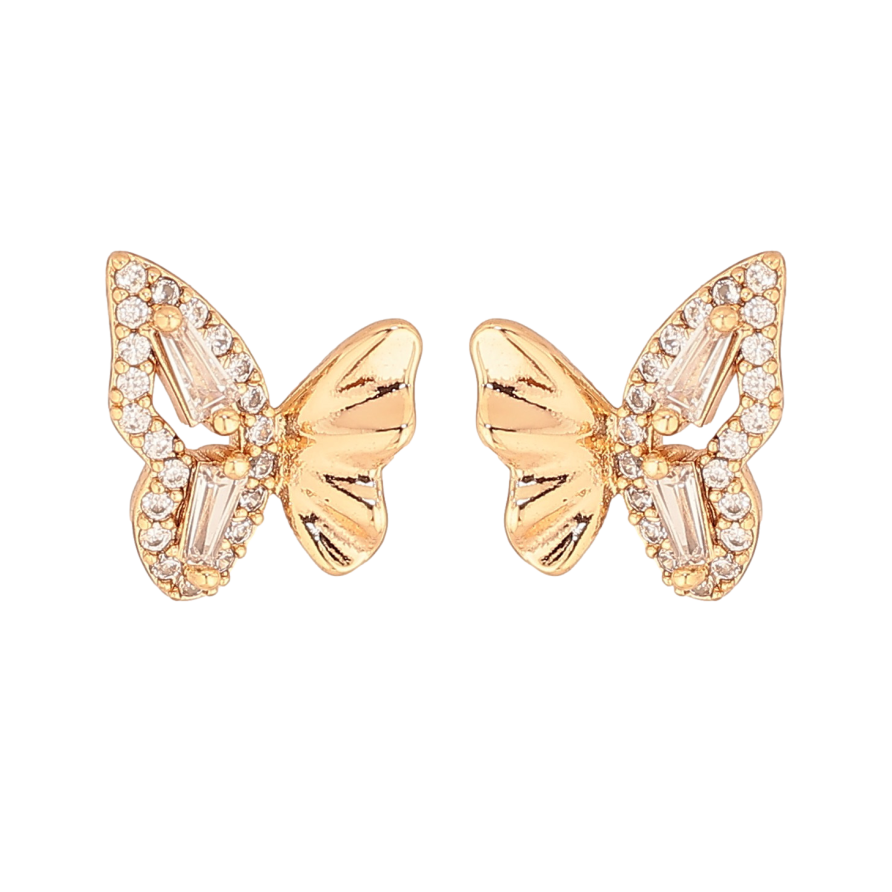 Серьги Xuping цвет Позолота 18К пусеты "Бабочки с кристаллами" фото №1