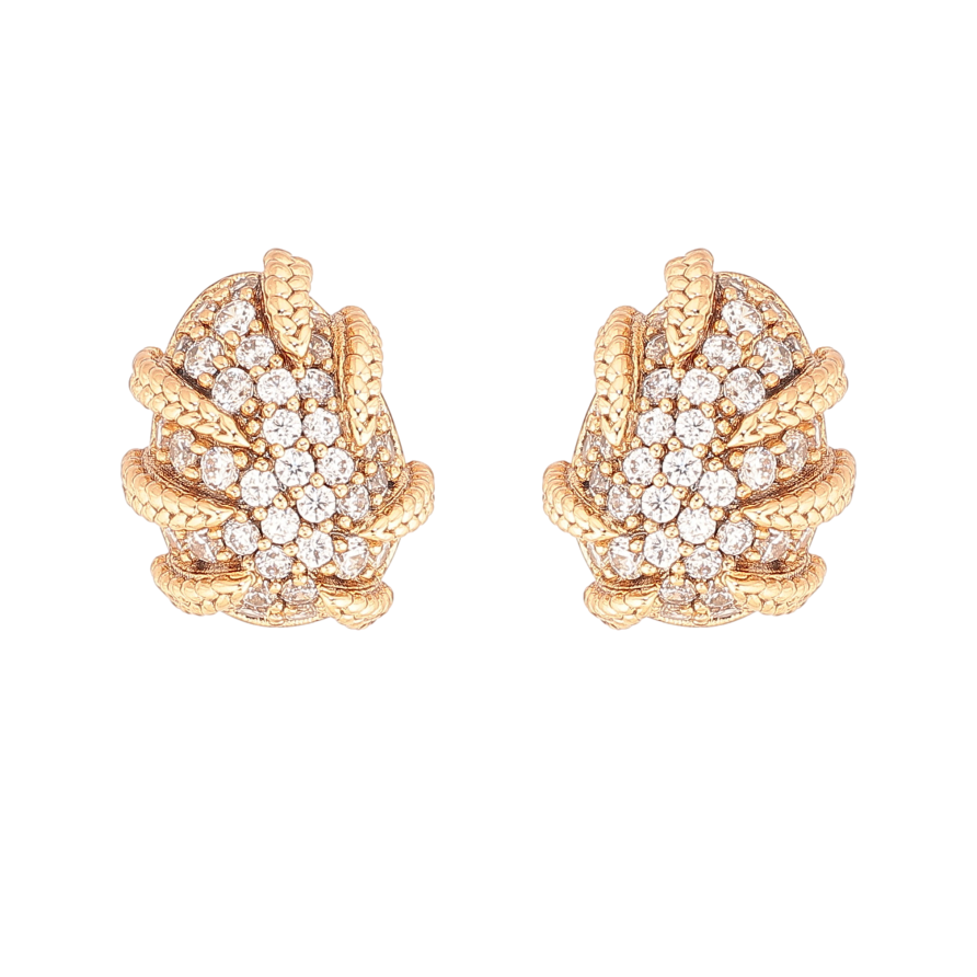 Серьги Xuping цвет Позолота 18К пусеты "Узор с кристаллами" фото №1 Серьги Xuping цвет Позолота 18К пусеты "Узор с кристаллами" фото №1