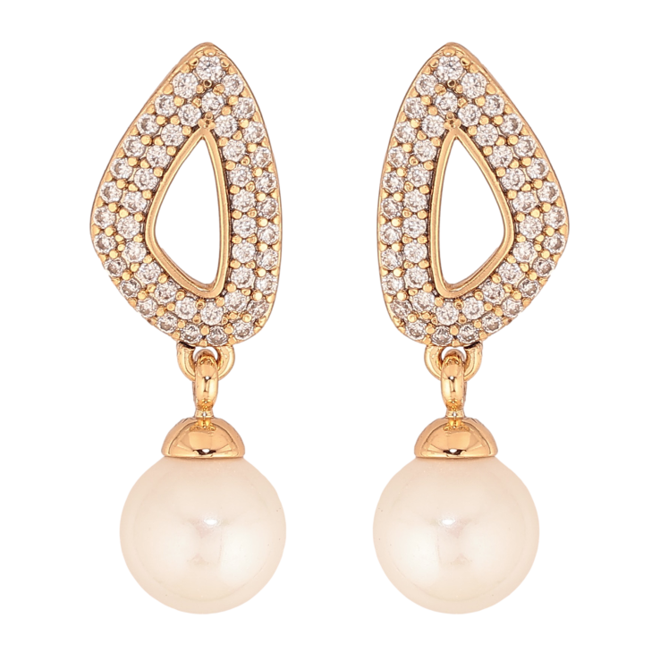 Сережки Xuping колір Позолота 18К пусети "Перлинні підвіски з інкрустацією кристалами" фото №4