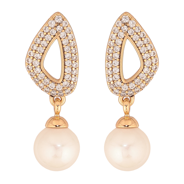 Серьги Xuping цвет Позолота 18К пусеты "Жемчужные подвески с инкрустацией кристаллами" фото №1