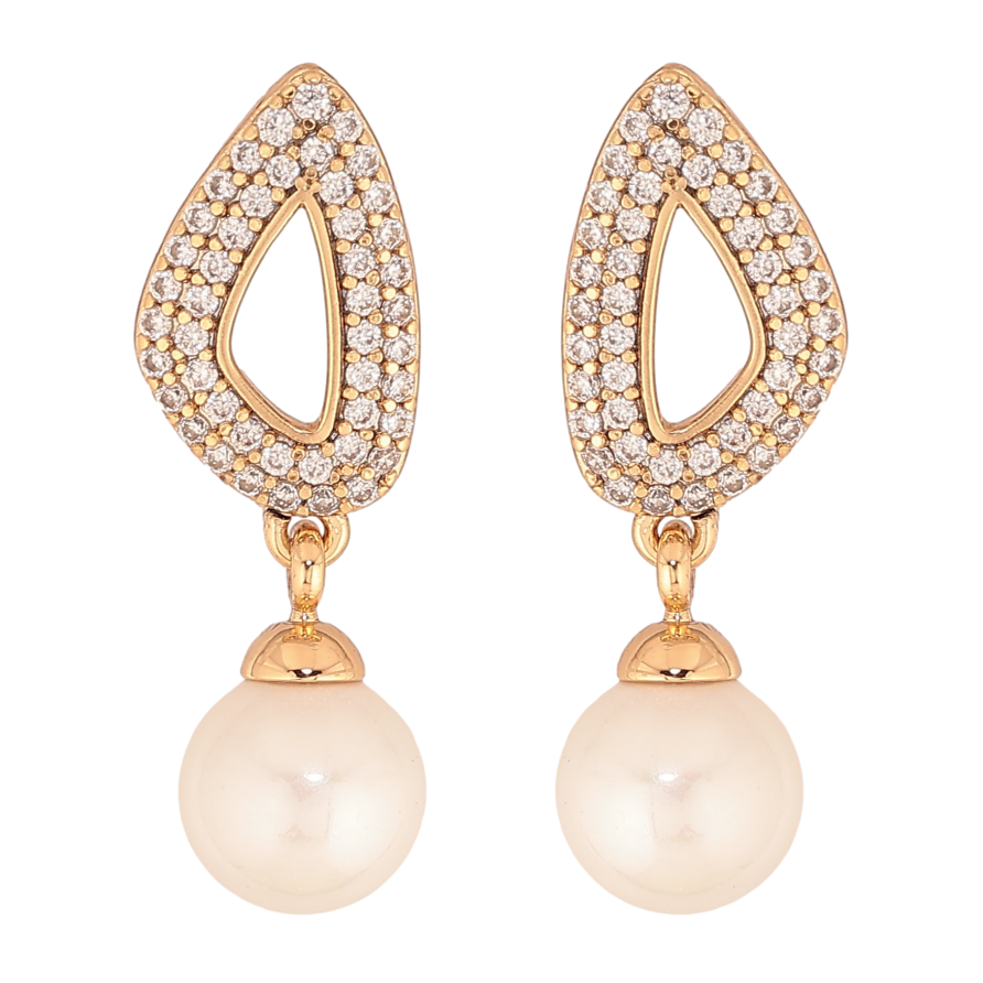 Сережки Xuping колір Позолота 18К пусети "Перлинні підвіски з інкрустацією кристалами" фото №1