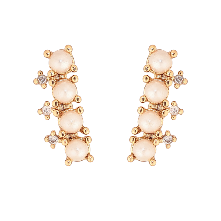 Серьги Xuping цвет Позолота 18К пусеты "Узор с жемчужинами и кристаллами" фото №13