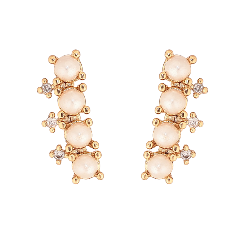 Серьги Xuping цвет Позолота 18К пусеты "Узор с жемчужинами и кристаллами" фото №1