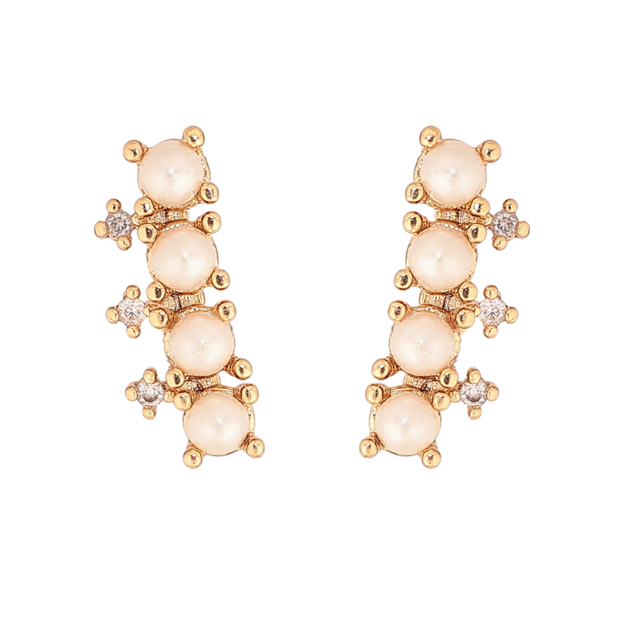 Серьги Xuping цвет Позолота 18К пусеты "Узор с жемчужинами и кристаллами" фото №1