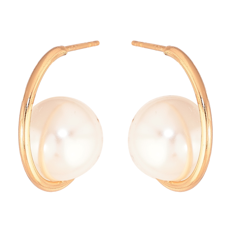 Серьги Xuping цвет Позолота 18К пусеты "Дужки с жемчужинами" фото №12